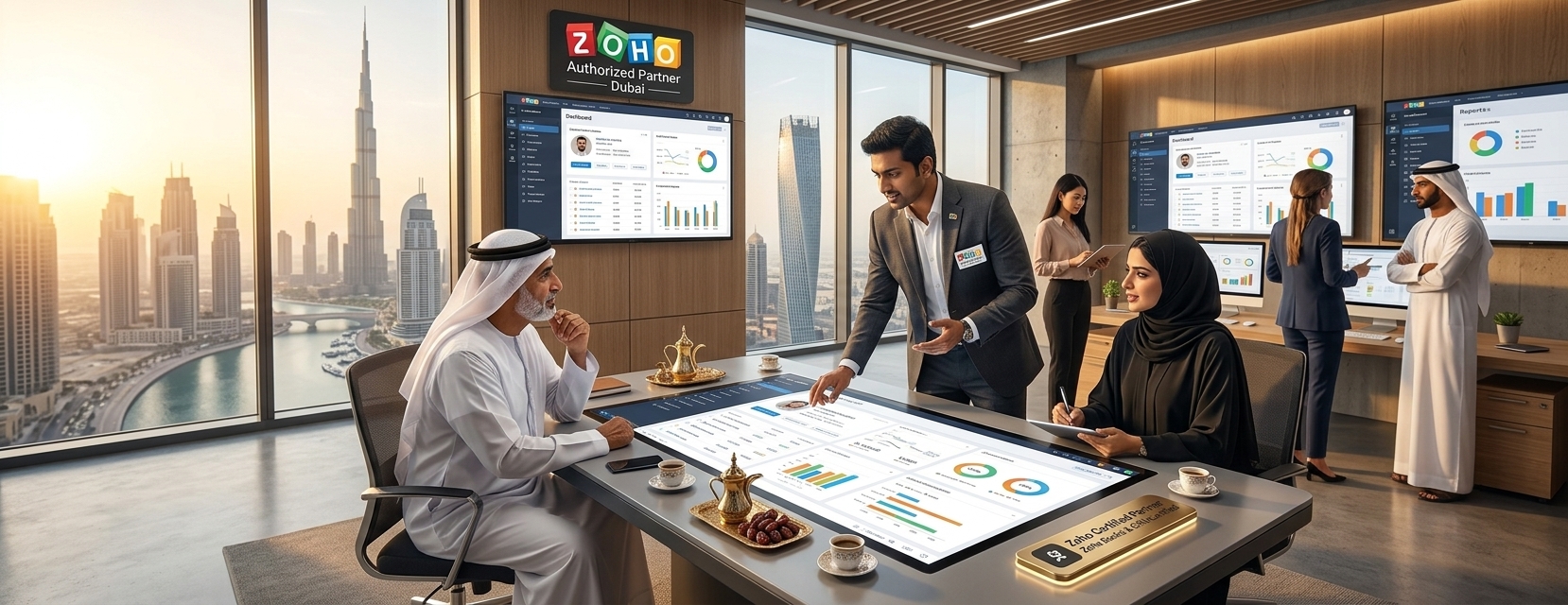 SysVera team presenting Zoho dashboards to a client in Dubai